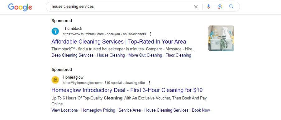 Example of manual SERP analysis for Google Ads competitor research